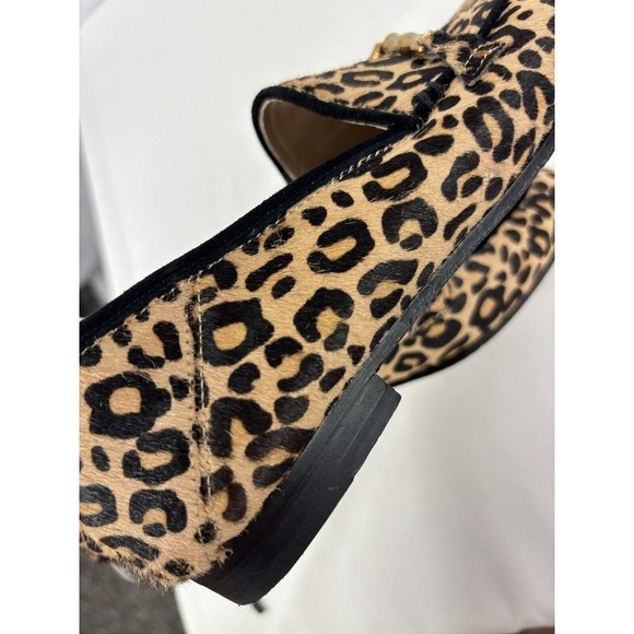 J McLaughlin Dillon Loafers Animal Print Black Brown 6.5 Gold Hardware Pony Hair - Picture 8 of 12